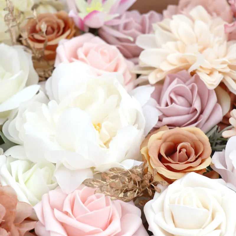 Lotus Pink Champagne Rose silk flower box half-handmade arrangement in decorative box