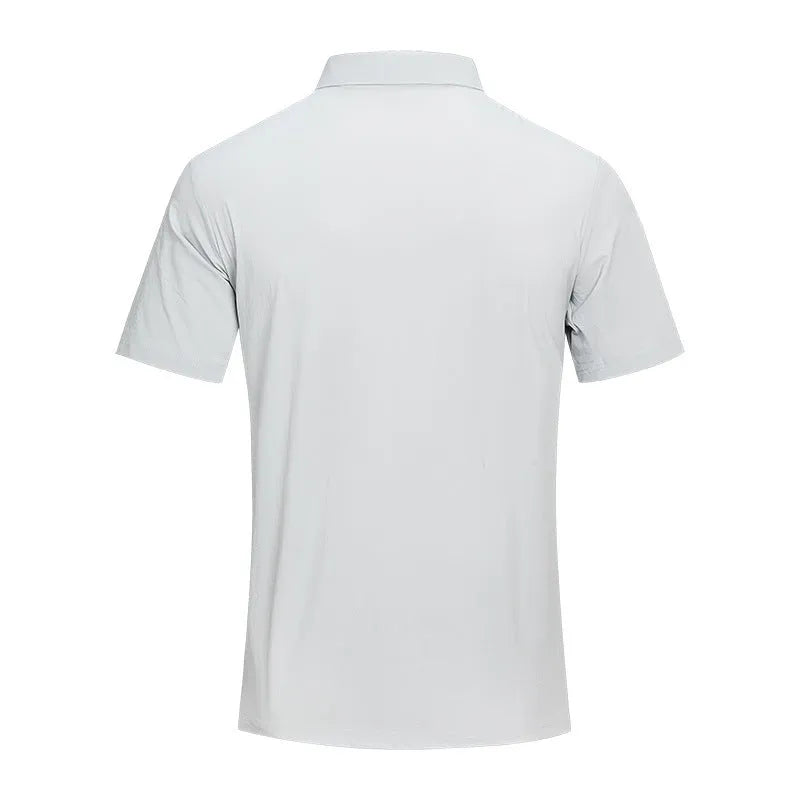 Men's solid colour short sleeve polo shirt with a slit detail, shown in classic black.