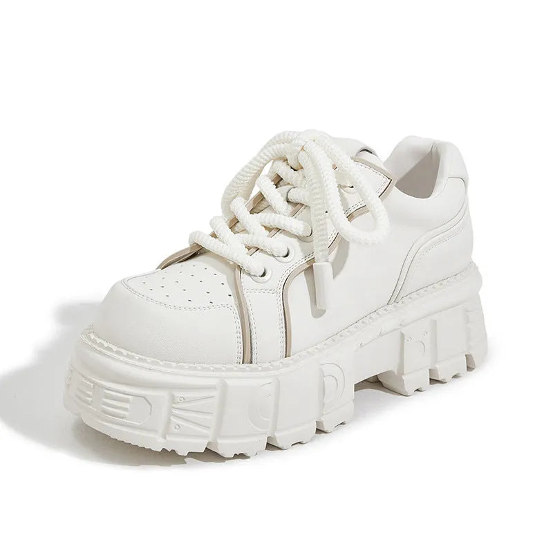 Beige and pink leather casual shoes with foam soles for height increase