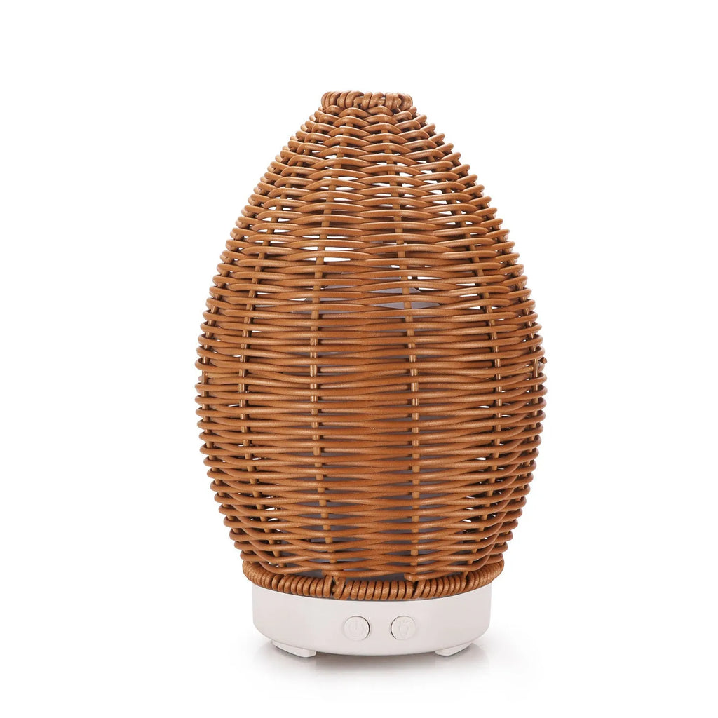 Hollow rattan aroma diffuser with light wood grain base and 100ml capacity for rooms up to 40 square metres