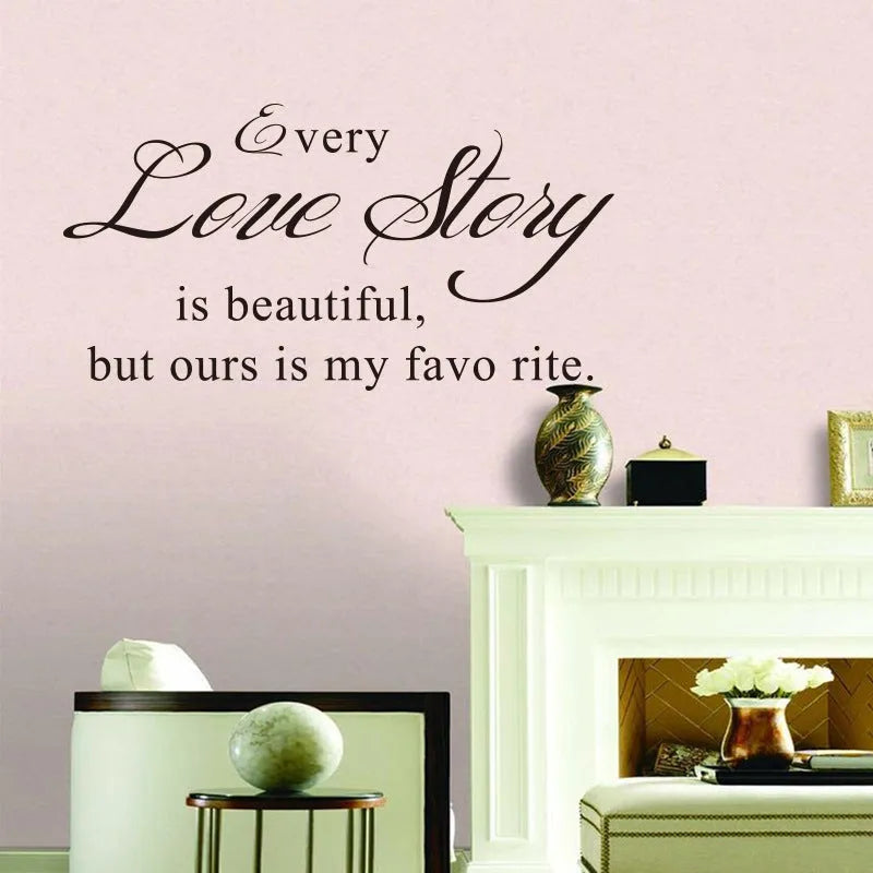 Every Love Storyy black PVC wall sticker with printed English poetry proverbs, 57 x 33 cm