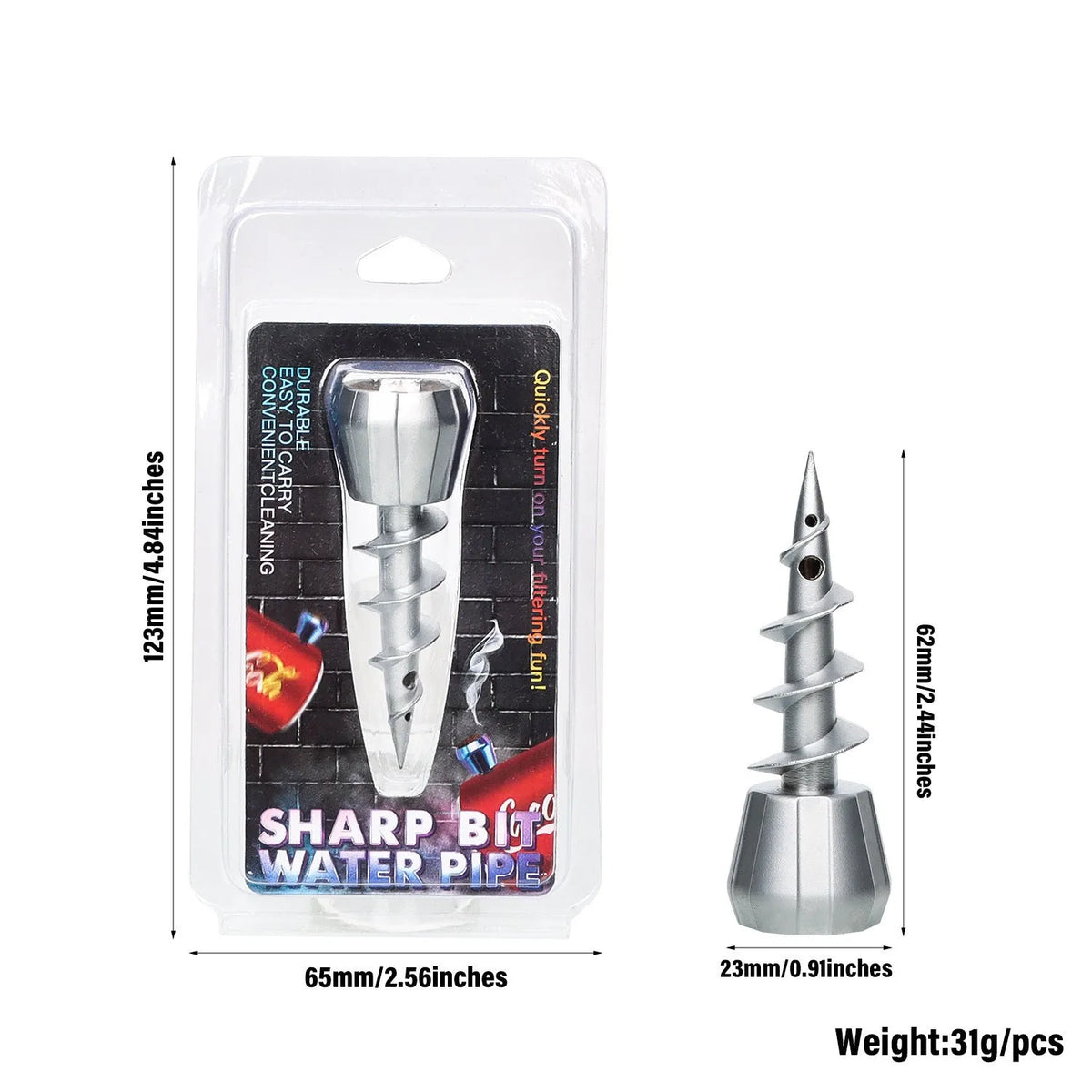 23mm metal screw shape hookah gun head accessory in silver with keychain ring