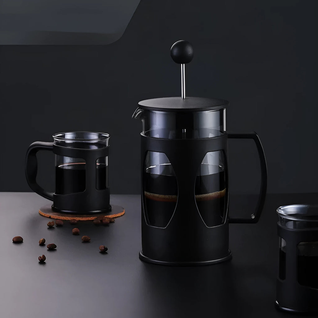 Household coffee press manual coffee pot with black high borosilicate glass carafe and 304 stainless steel filter