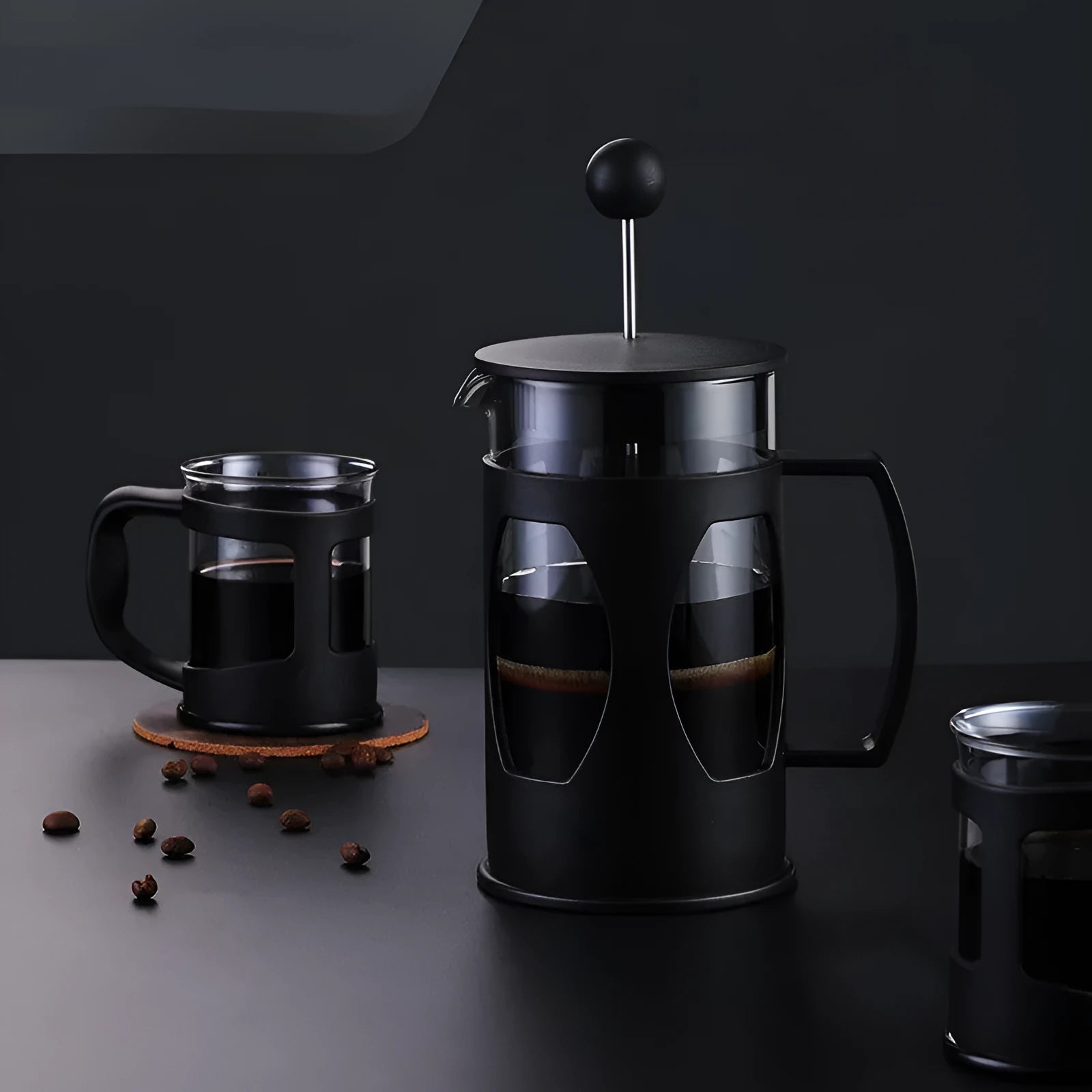 Household coffee press manual coffee pot with black high borosilicate glass carafe and 304 stainless steel filter