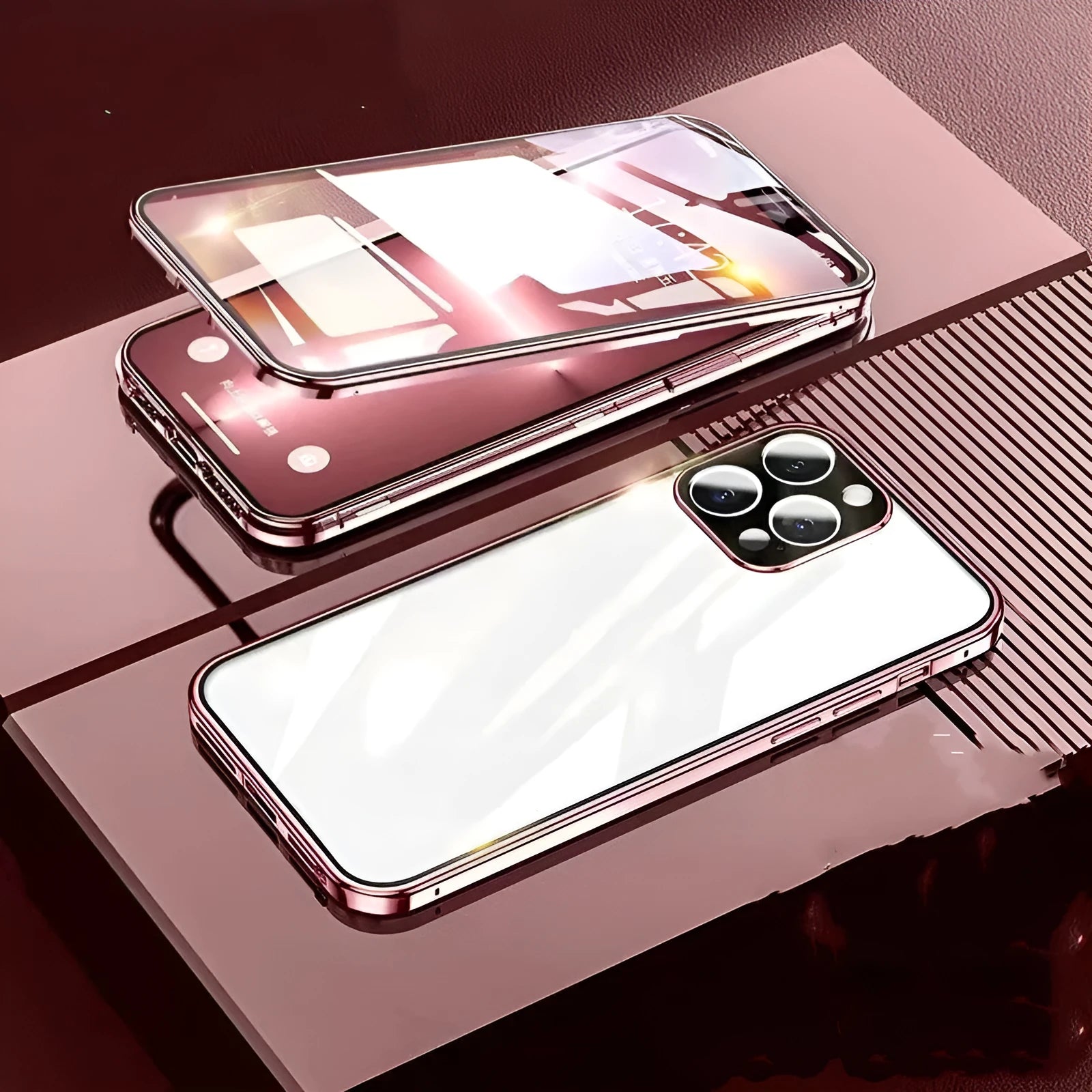 Magneto double-card buckle double-sided glass phone case for iPhone Pro Max in black