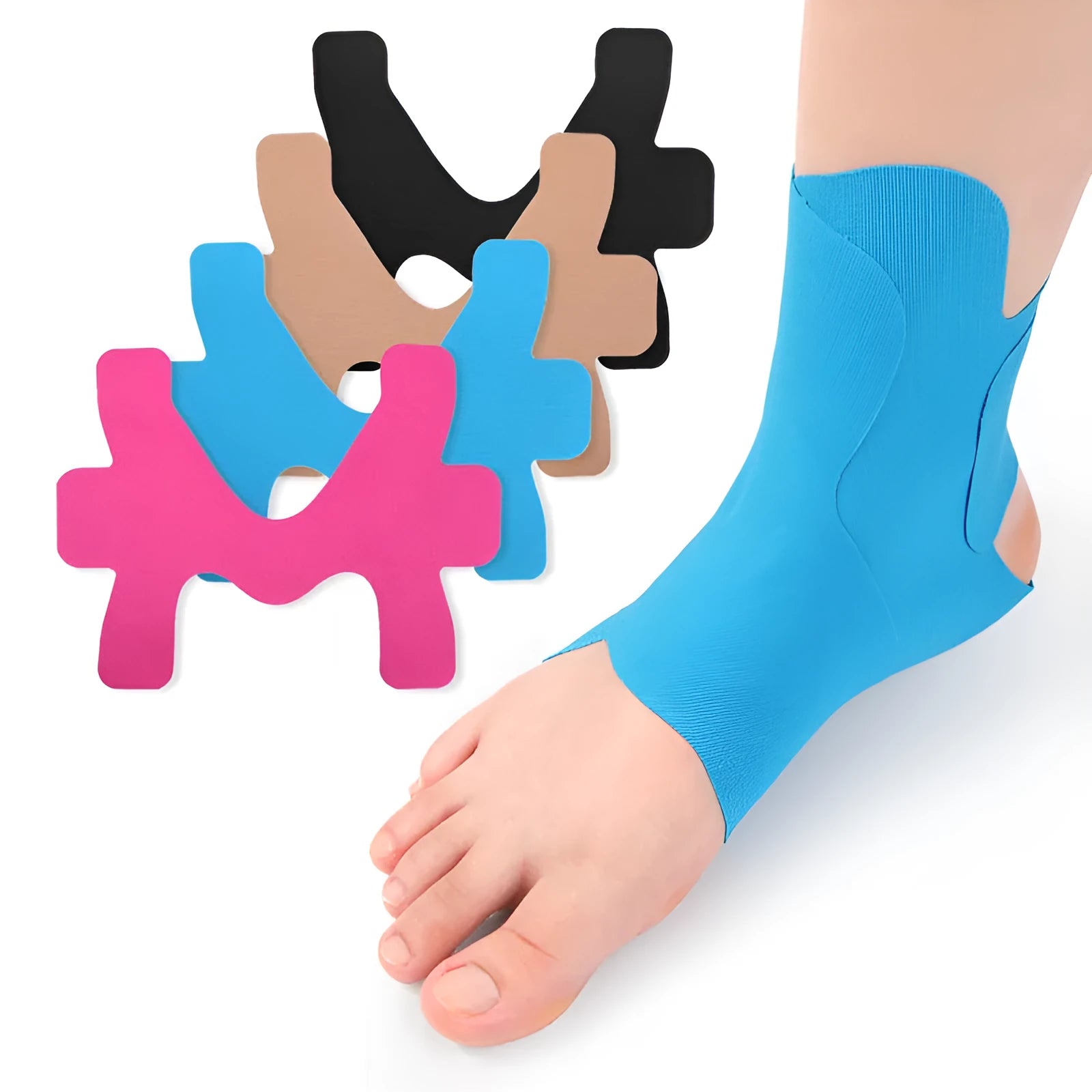 Pre-slitted elastic sports ankle support bandage for running and fitness in black