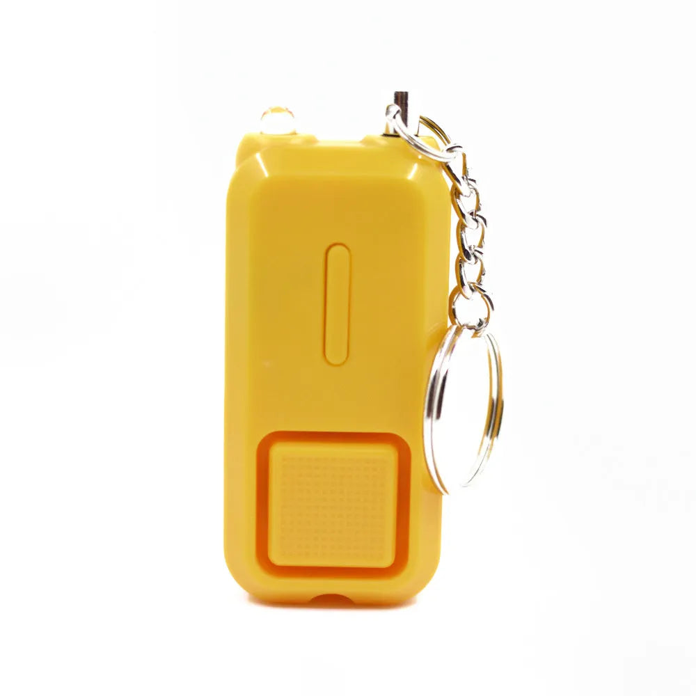 ZQ-202 personal safety alarm in five colour options showing compact 65mm x 30mm x 12mm dimensions