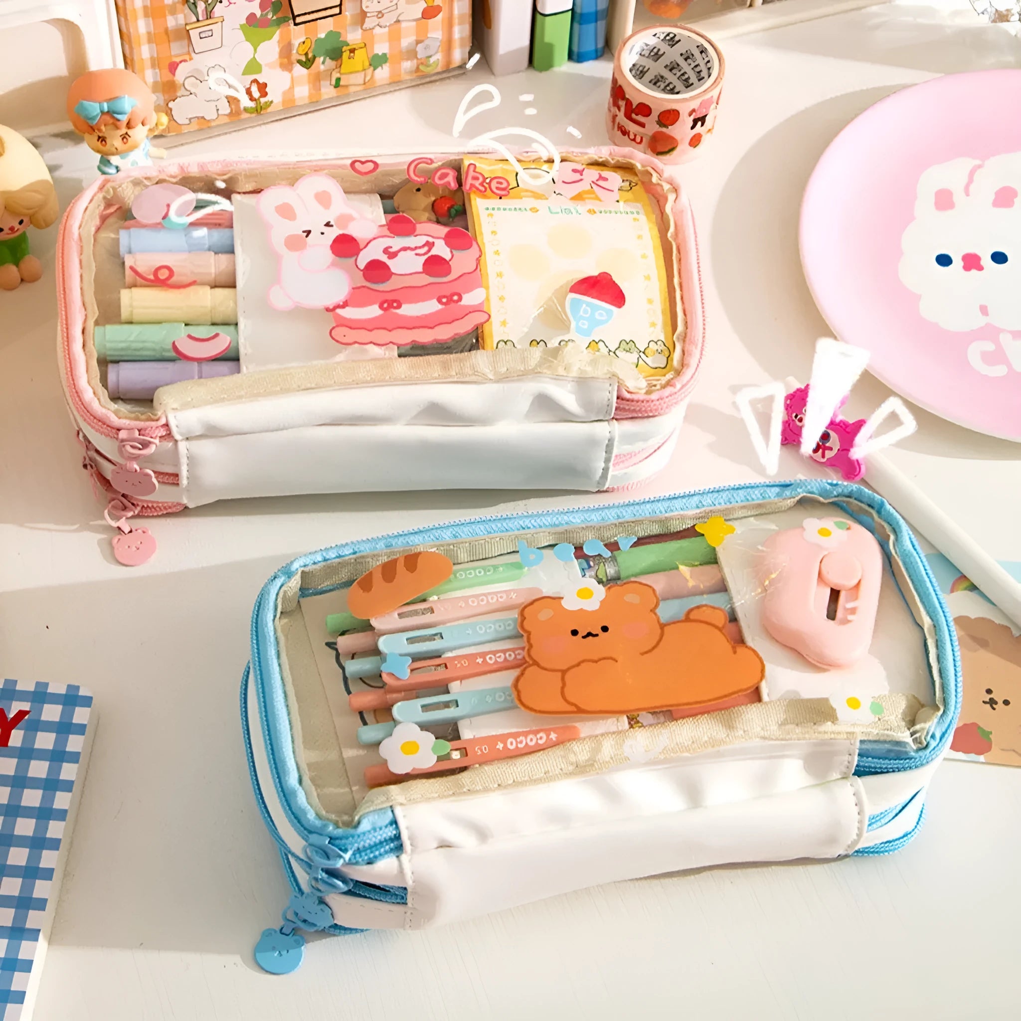 Japanese transparent heart-shaped pen bag Korean style with multicolor design TPU material