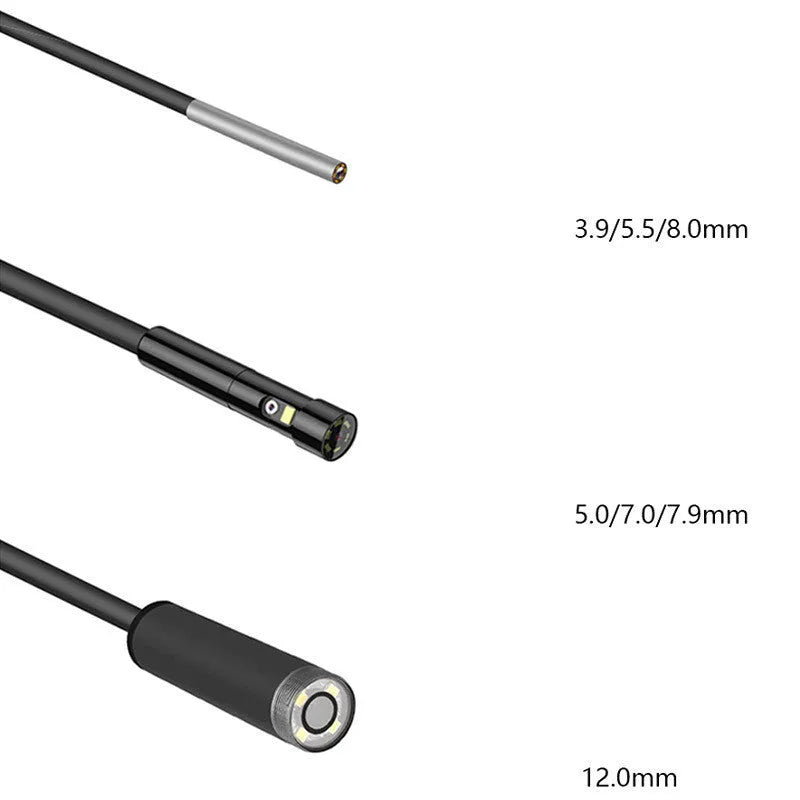 Handheld industrial endoscope with 4.5-inch colour screen and attached 5.5mm inspection camera on a cable.