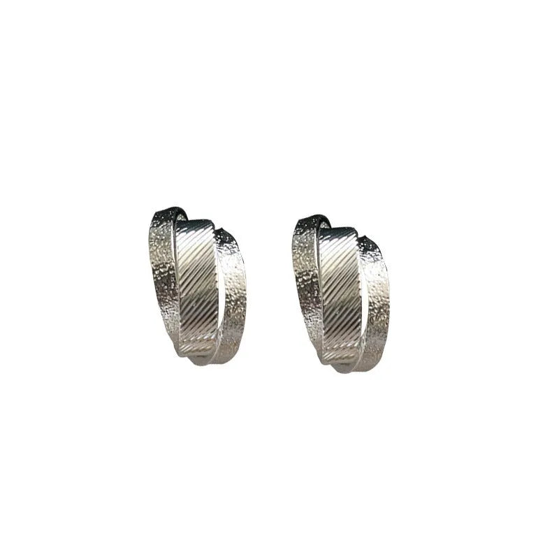 Gold and silver real gold plated women's ear studs, geometric ring shape, 2.0cm high on earlobe