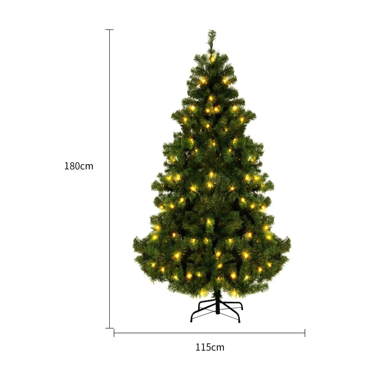 Green and white snow-covered artificial PVC Christmas tree with metal stand