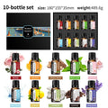 Water-soluble aromatherapy essential oil sets in boxed packaging showing lavender, eucalyptus and lemongrass bottles