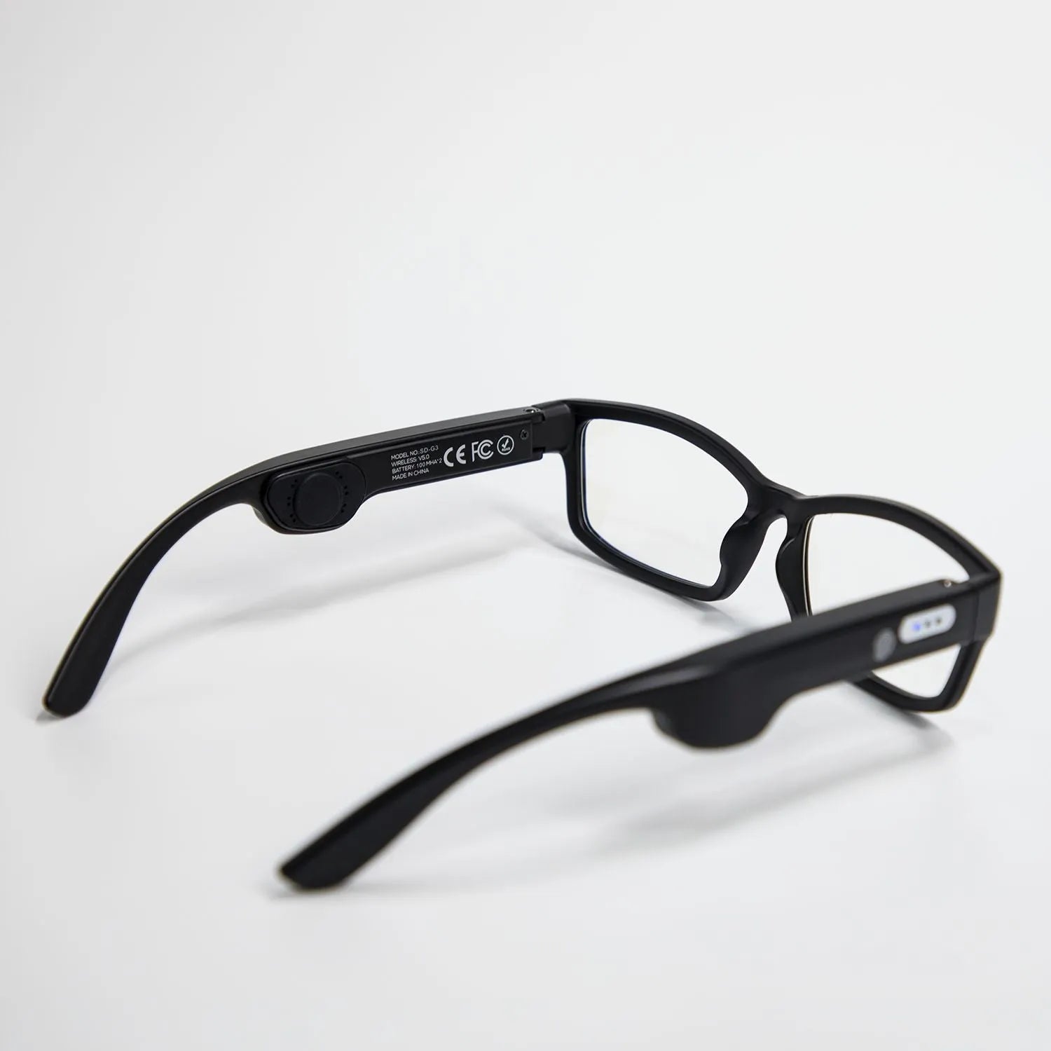 Smart Bluetooth sunglasses with red frame and black lens, touch control, and stereo loudspeaker for outdoor use