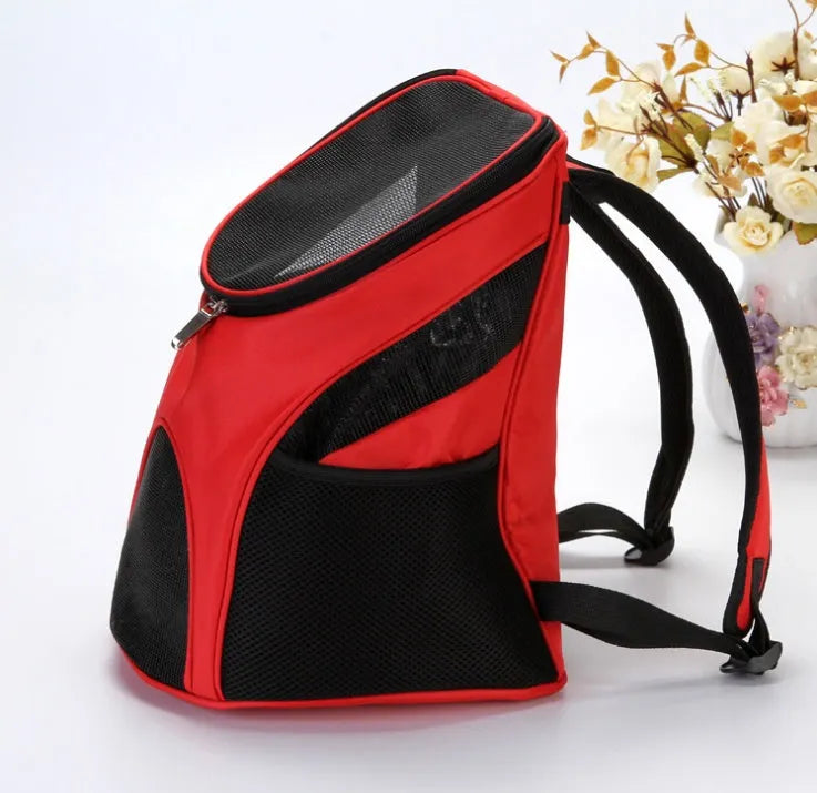 Polyester pet travel backpack carrier, 30x25x35cm, plain design, red sky blue black coffee