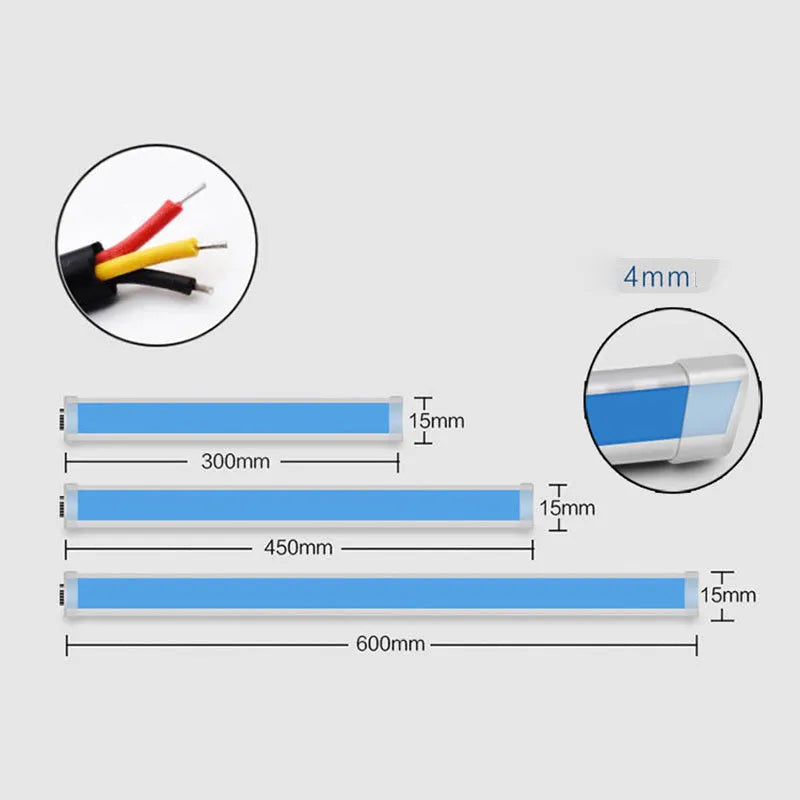 Flexible silicone LED strip light for car daytime running lights and animated turn signals.