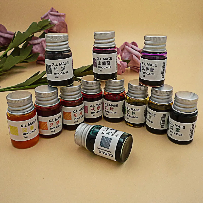 12 colour gold powder dip pen ink set in 7ml high borosilicate glass bottles with gift box