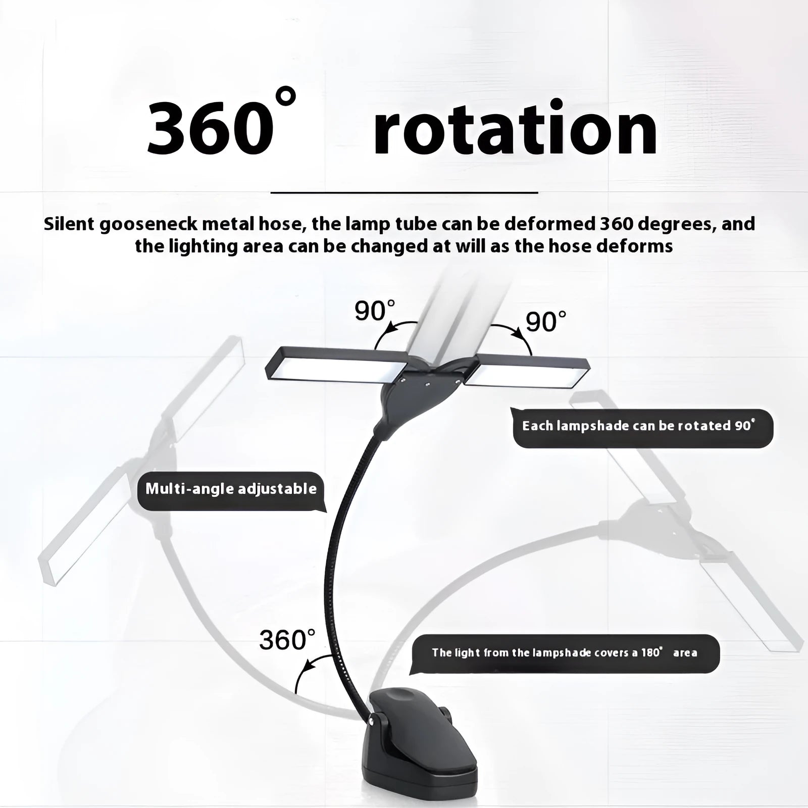 Black rechargeable music stand lamp with 28 LED bulbs lit up on a music stand.