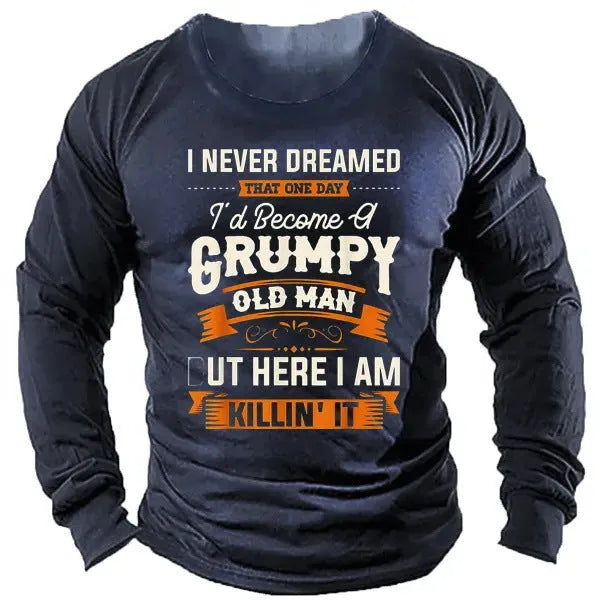Men's long sleeve cartoon print T-shirt, slim fit, round neck, polyester, sizes S to 6XL.
