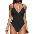 Women's solid colour nylon one-piece backless high-waist swimsuit for swimming