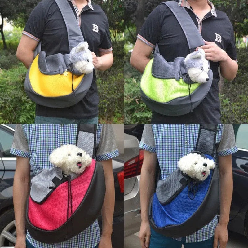 Blue pet backpack carrier for a small cat, showing padded interior and adjustable straps.