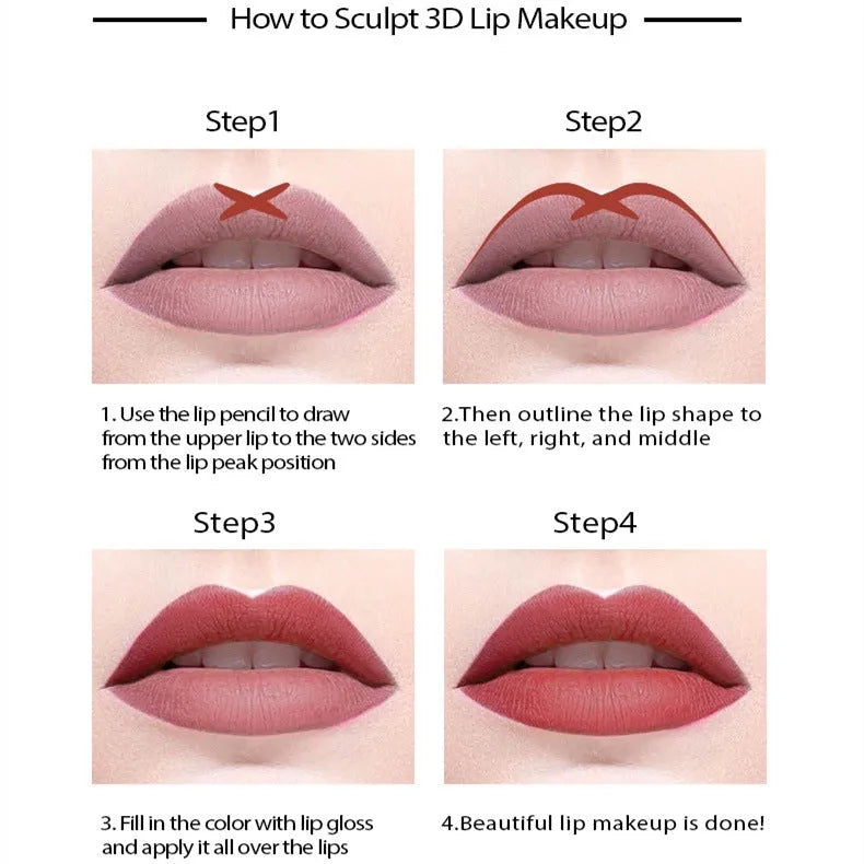 Matte finish lip liner pencil in wood-tone shade showing precise tip for 24-hour wear