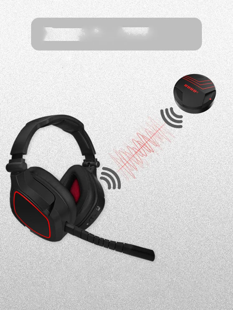 Black wireless fiber optic over-ear gaming headset with microphone and body buttons