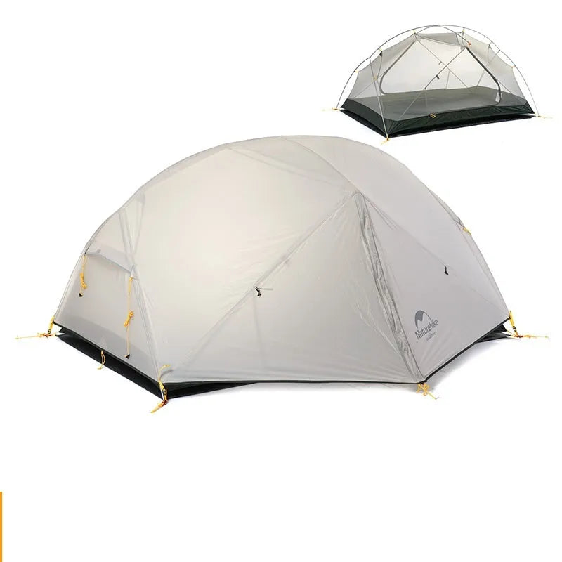 Ultralight 20D silicone rainproof double-wall camping tent for two people with aluminium alloy poles in grey