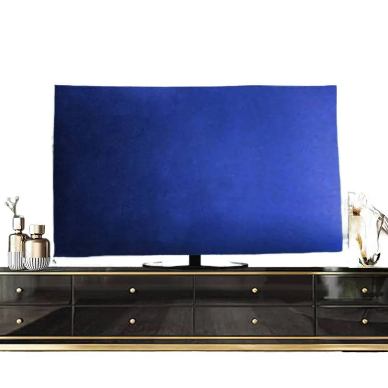 Velvet fabric TV cover in pink, shown draped over a flatscreen television.