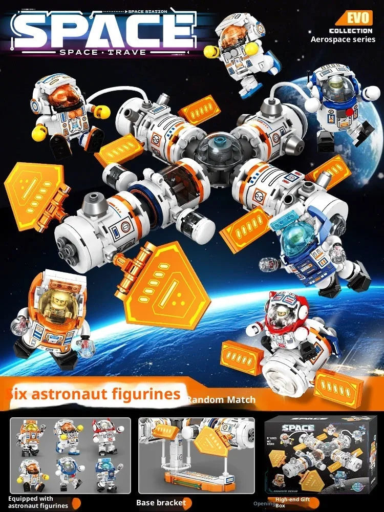 Space Dawn Earth Instrument building block model set in colour box packaging, plastic small particle blocks.
