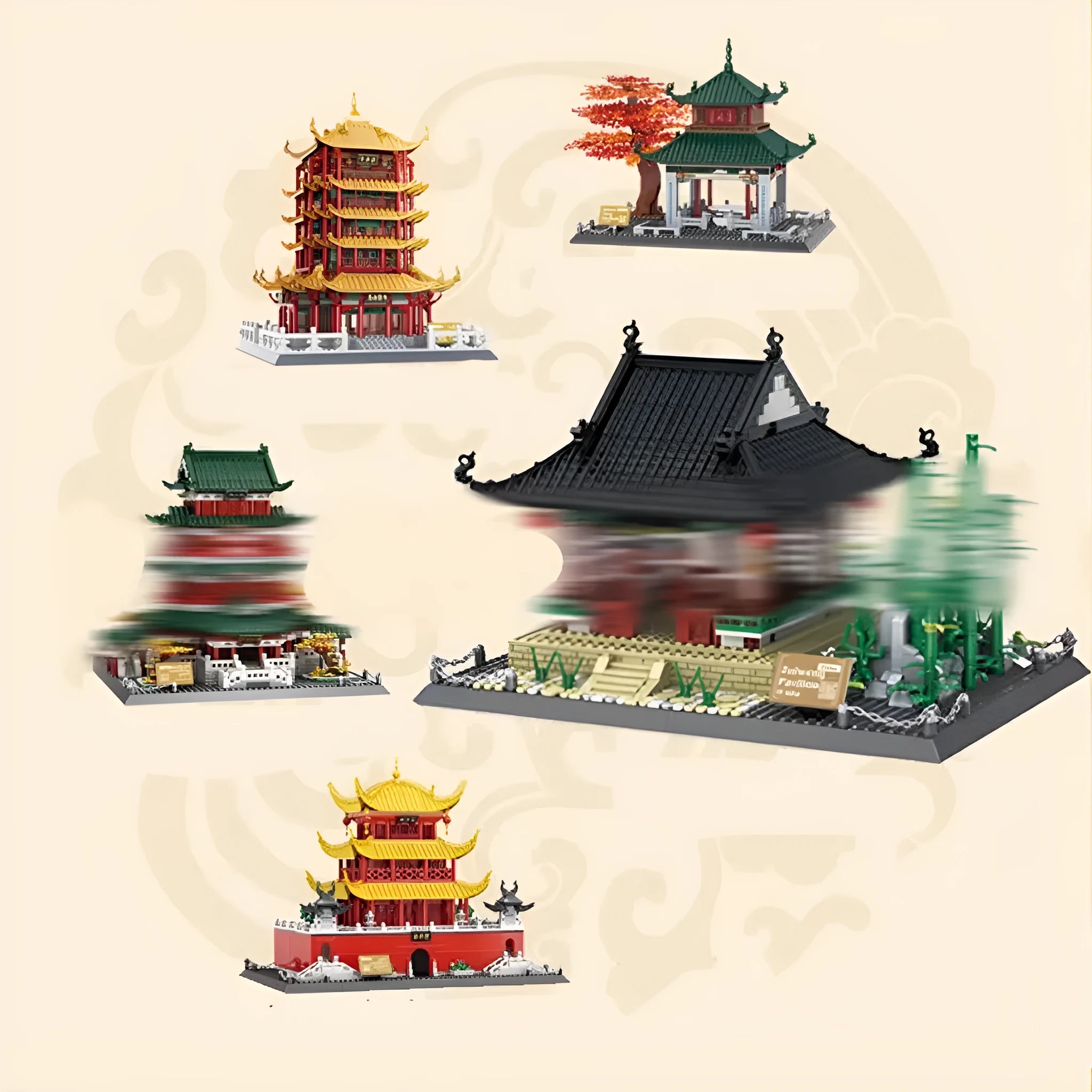 Wange building blocks set with over 800 ABS pieces for constructing landmark models.