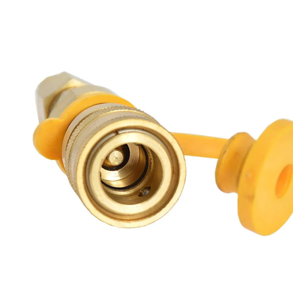 Gold-coloured brass 3/8 inch gas propane charging connector with American standard threads