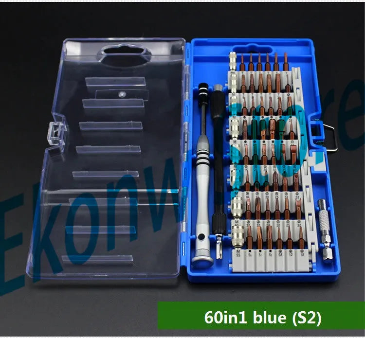 70-piece S2 alloy steel screwdriver set in organised case with multicoloured bits for mobile phone and computer repair
