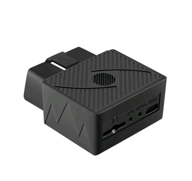 Black ABS car GPS locator model STR03 with OBD plug and satellite tracking, 5m accuracy, multiple alarms.
