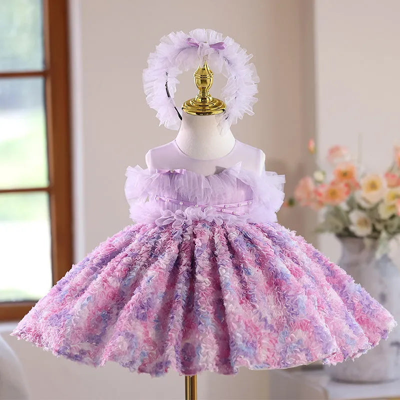 Purple polyester princess dress for girls, suitable for heights 80cm to 150cm, for birthday and flower girl events