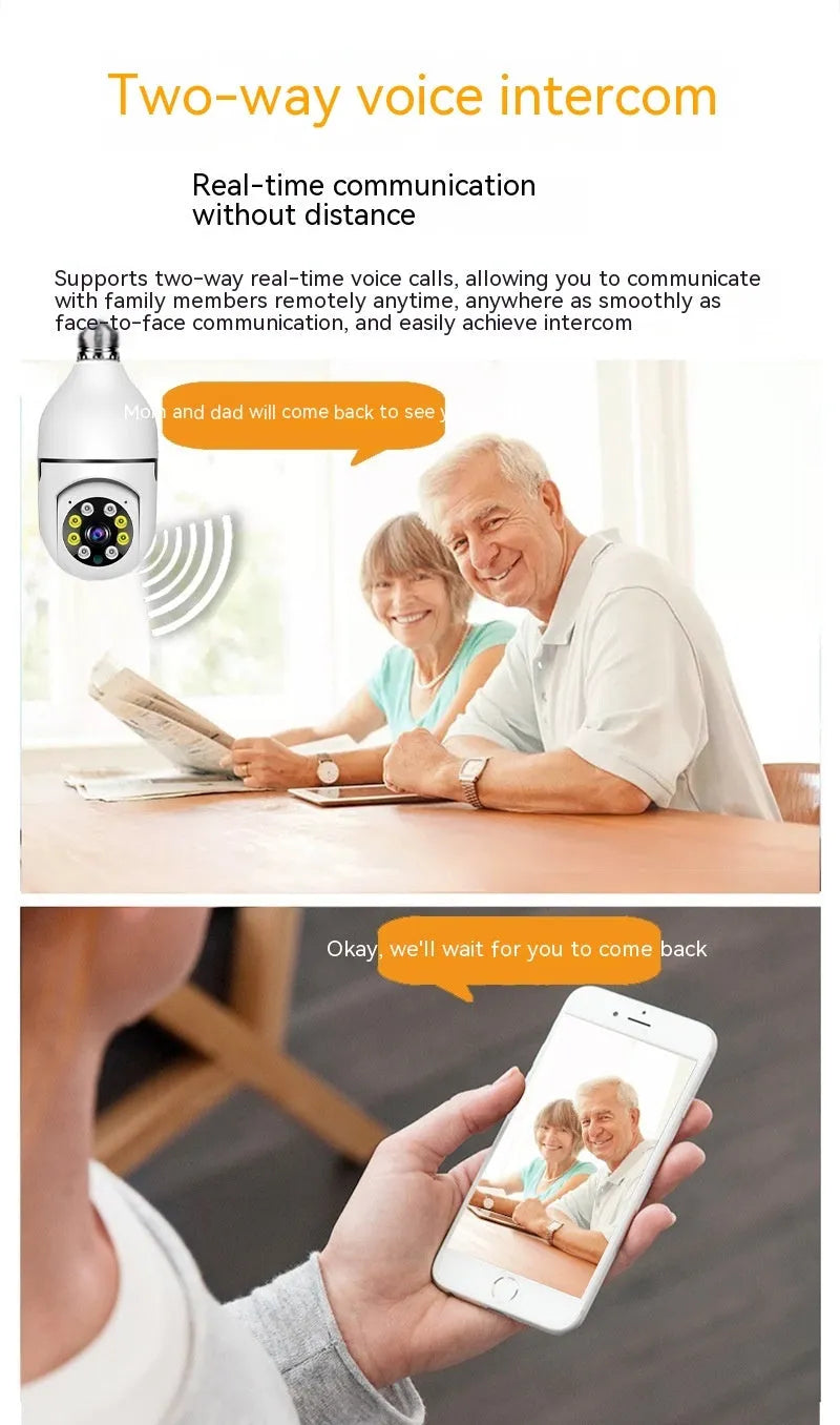 Wireless WiFi bulb security camera with plastic and metal construction measuring 5cm by 12cm