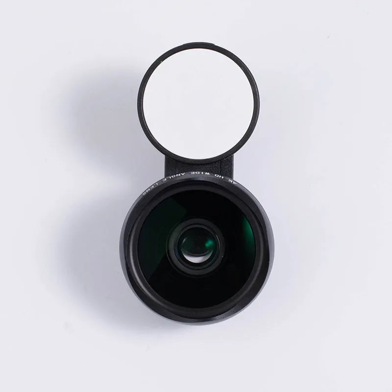 External mobile phone camera lens with wide-angle view and colourful lights, shown in black colour option