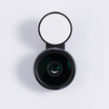 External mobile phone camera lens with wide-angle view and colourful lights, shown in black colour option