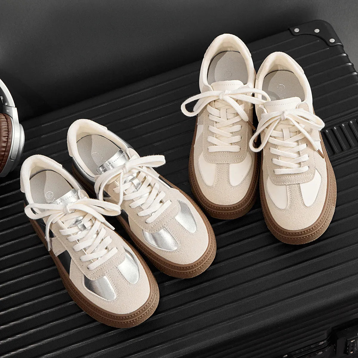 Retro round toe casual sports board shoes with cross shoulder straps, shown in Milky White.