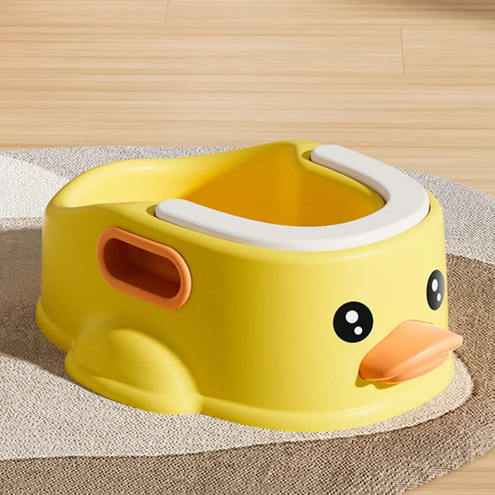 Blue PVC duck-shaped portable bathtub for washing dogs and cats, shown folded and unfolded.