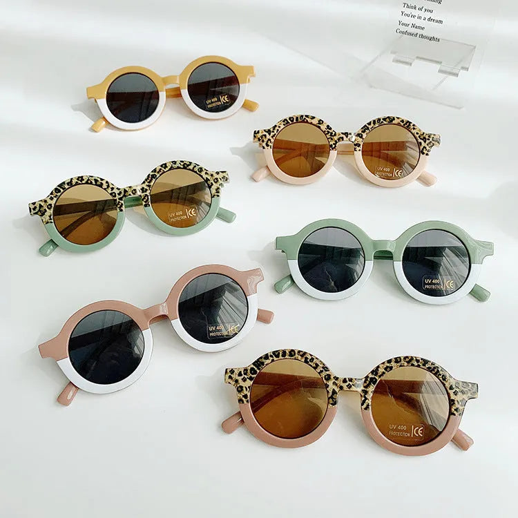 Children's round plastic sunglasses Korean cartoon style in lotus root pink white double fight colour