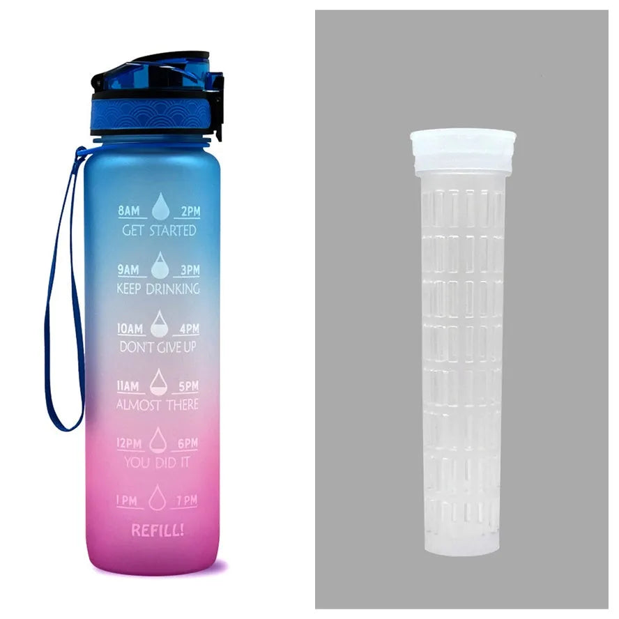 1 litre Tritan water bottle with time markers and gradient colour design