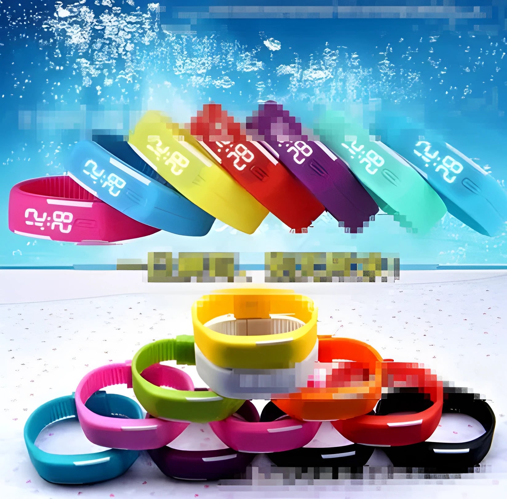 LED wrist watch with digital display, random colour plastic case and strap, lightweight casual design
