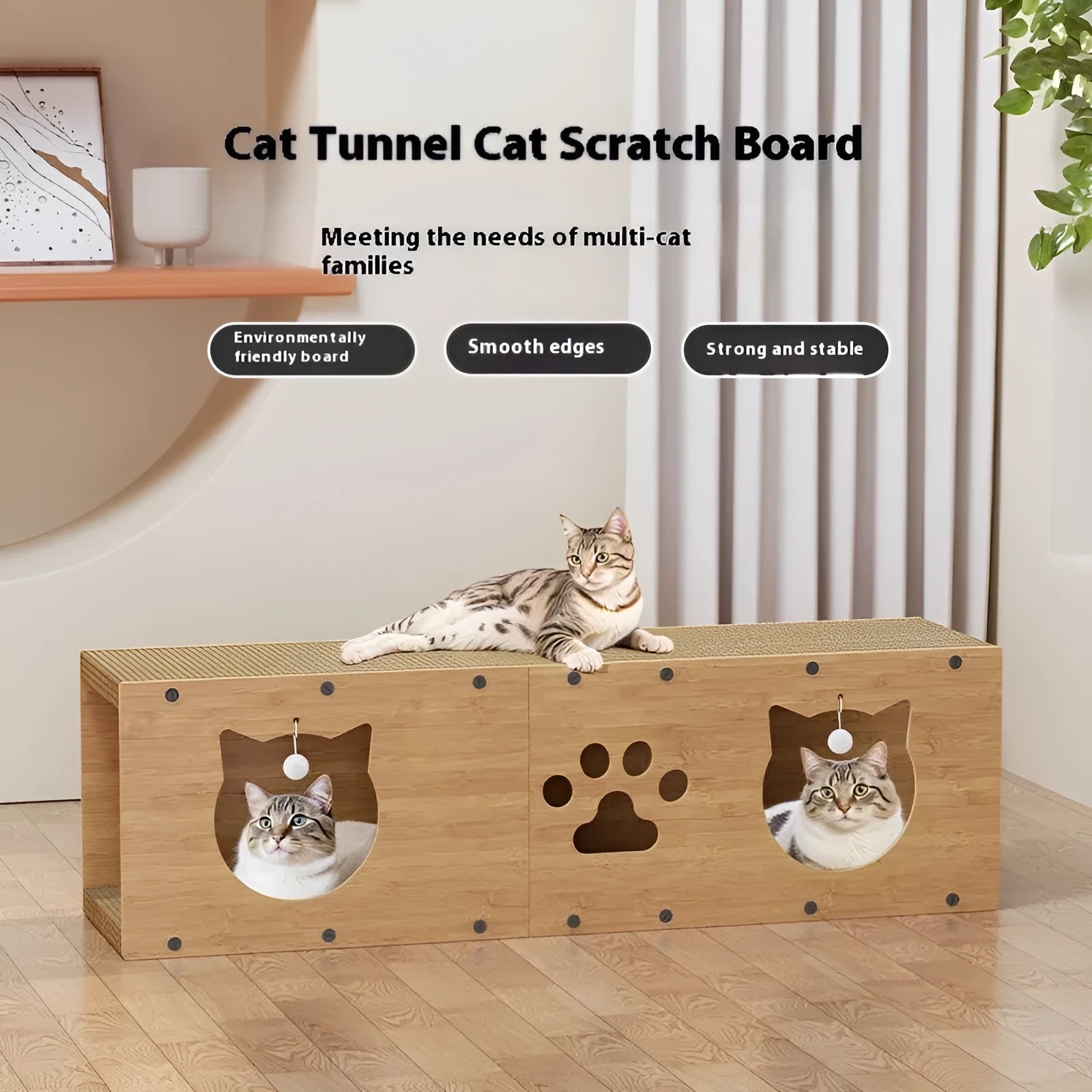 Brown corrugated paper vertical cat tunnel 100cm long with wear-resistant surface