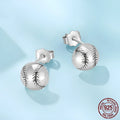 S925 sterling silver baseball stud earrings polished finish silver colour on white background