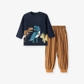 Children's two-piece cotton suit with long sleeve top and trousers in blue and orange animal stripe cartoon pattern