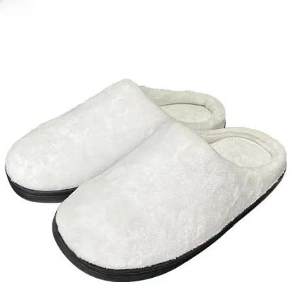 Pair of printed cotton flannel slippers with TPR sole, available in EU sizes 35 to 47.