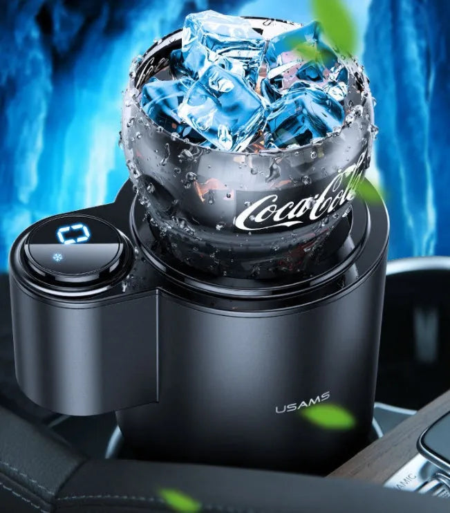 USAMS US-ZB160 digital display smart car heating cooling cup in black, with heightening base