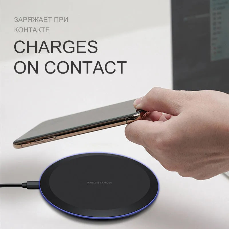 Black 10W 5W wireless charger pad with ABS PC body and Micro USB cable