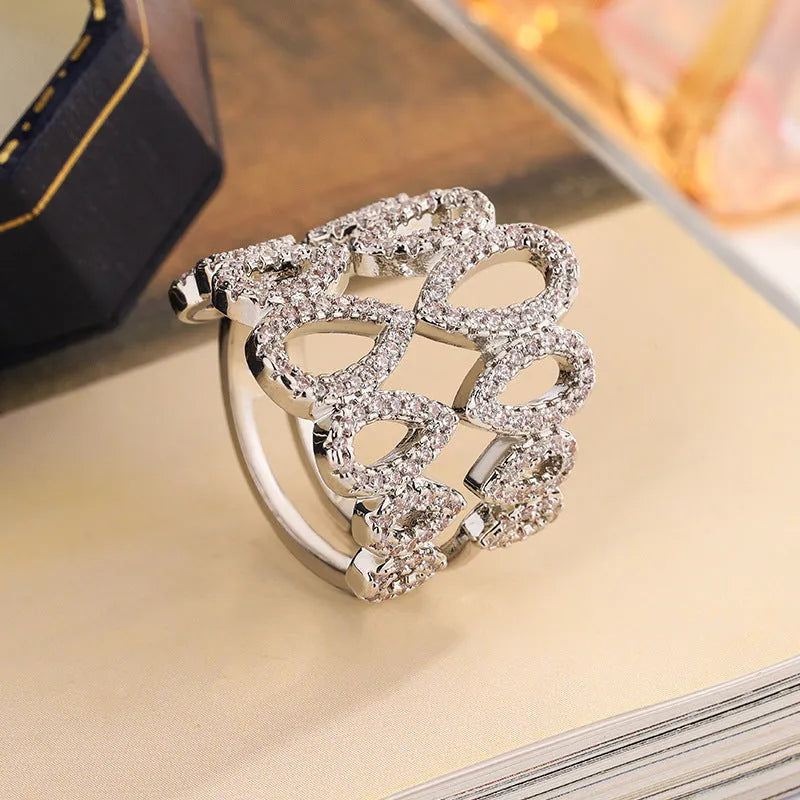 Gold plated hexagon zircon ring for women in sizes 6 to 10, copper base