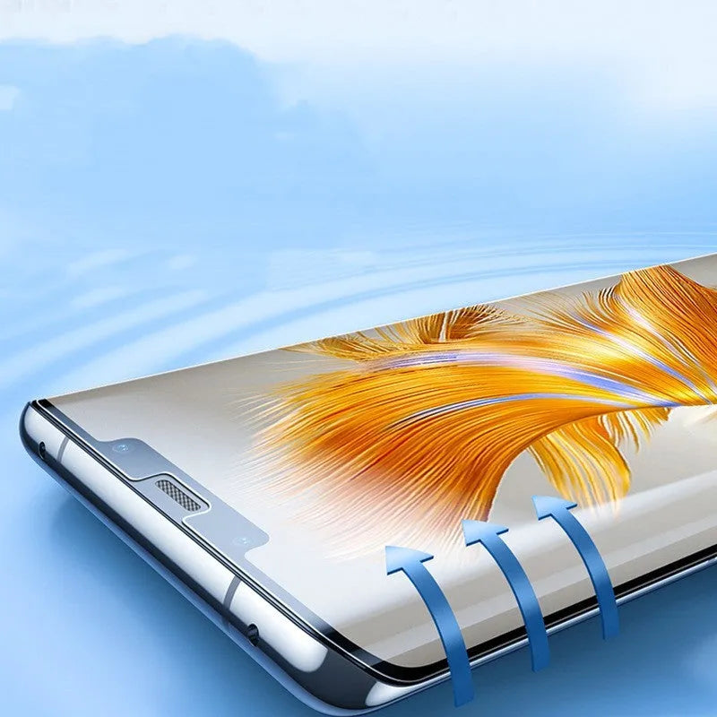 Huawei Mate60 TPU screen protector film with anti-fingerprint and self-healing features including installation tools.